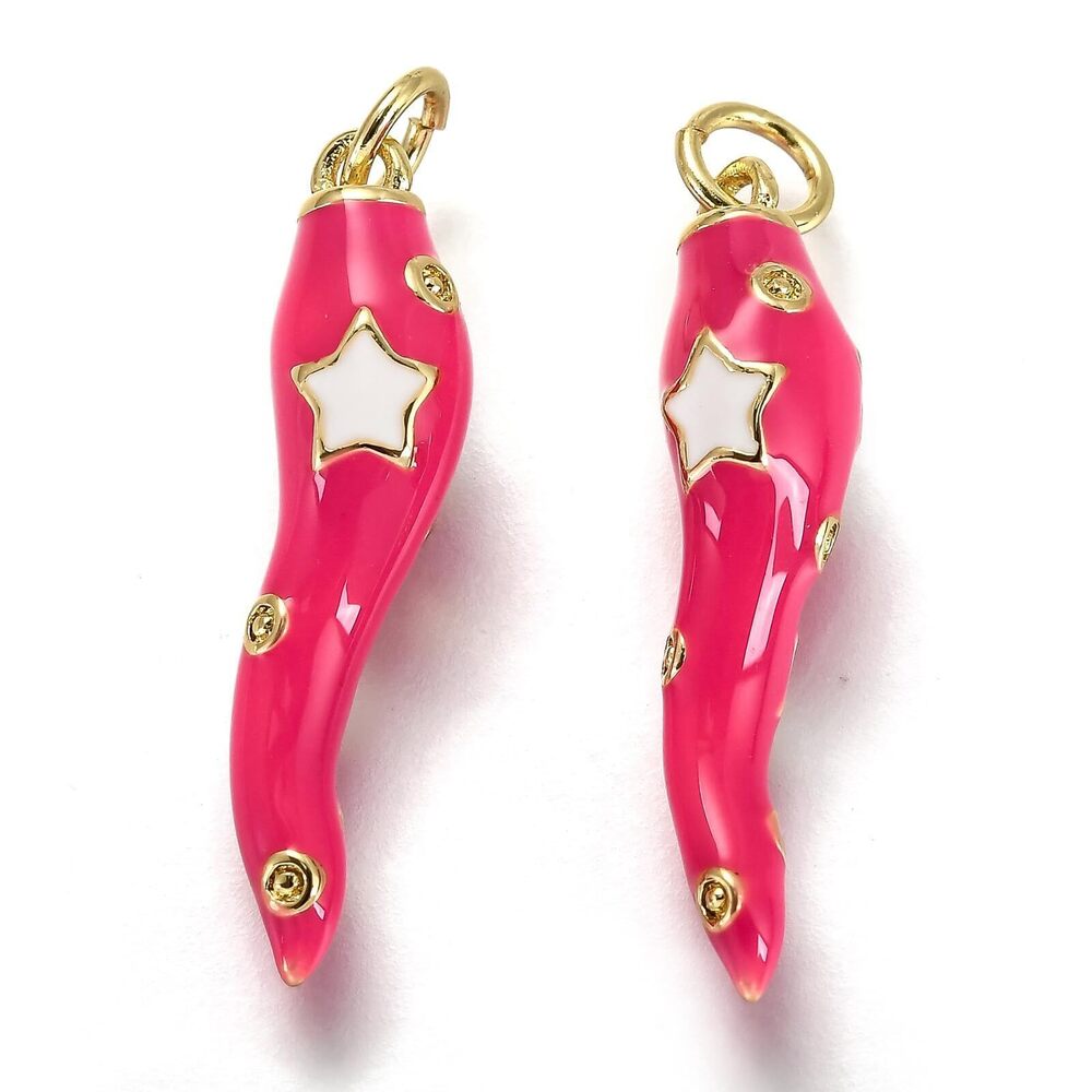 4902 5 pcs Pink Chili Pepper with Star Pattern Enamel Charms Lovely